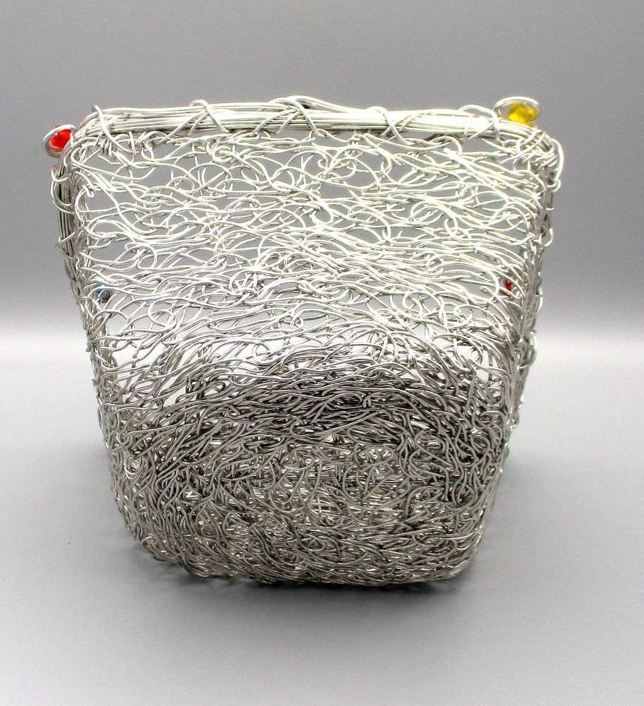 Decorative 8" Square x 4" High Wire Basket with Colored Beads
