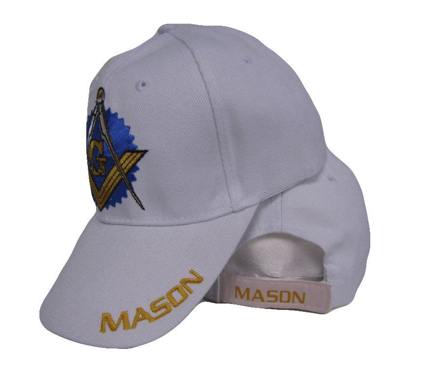 Embroidered White Mason Masonic Shadow Emblem Baseball Style Cap Hat