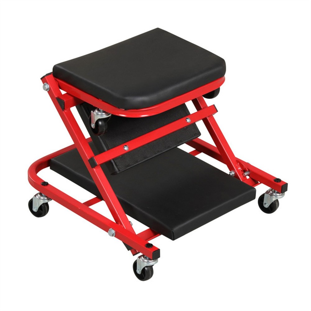 Foldable Mechanic Creeper Stool w/6 Wheels & Cushion - Garage Workspace