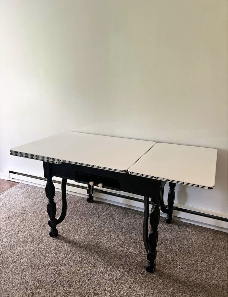 Large Vintage Expandable Enamel Top Table
