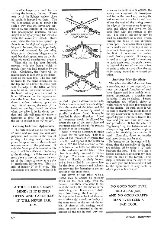 1935 Envelope Table How-To Build PLANS Woodworking Foldable Triangular Leaves