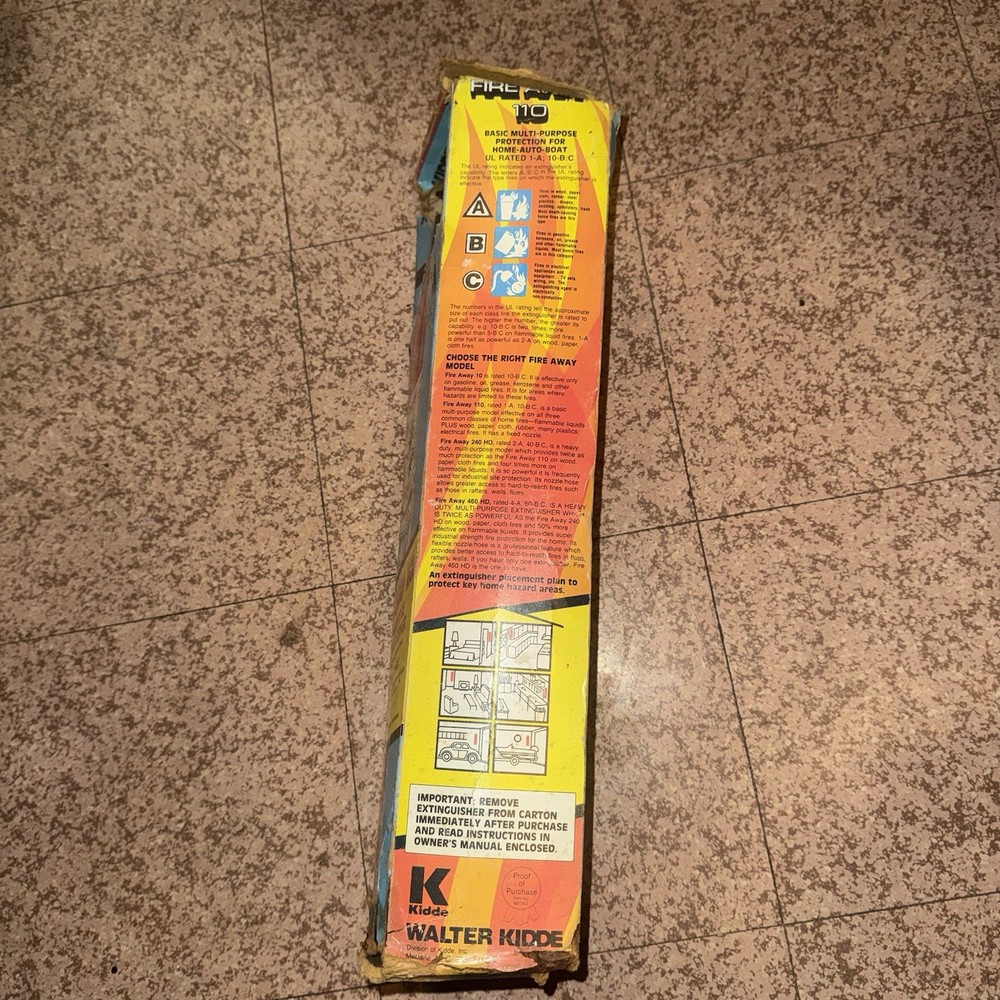 Kidde Fire Away 110 Multi-Purpose Fire Extinguisher UL DOT Rated