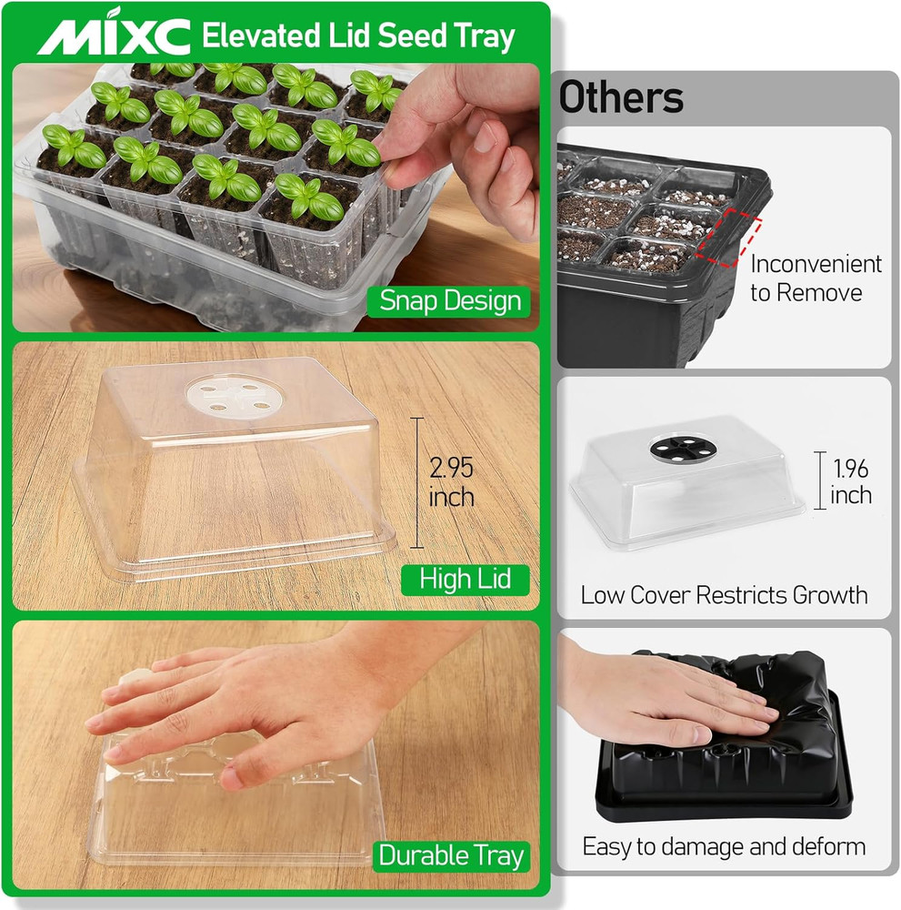 Seed Starter Tray with Elevated Lid, 120 Cells Seed Starter Kit with Adjustable