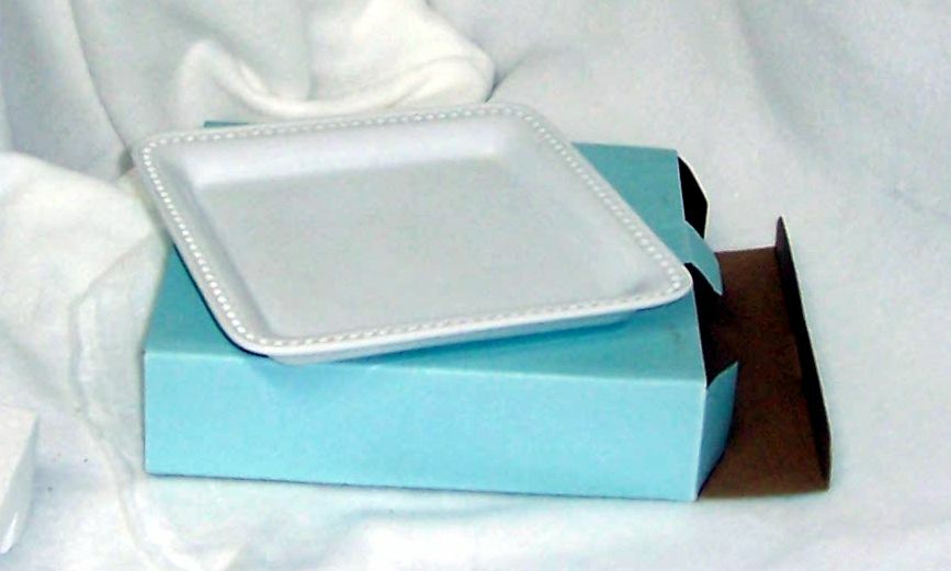 PartyLite Classic White Pillar Tray Glazed White Ceramic Square P90449