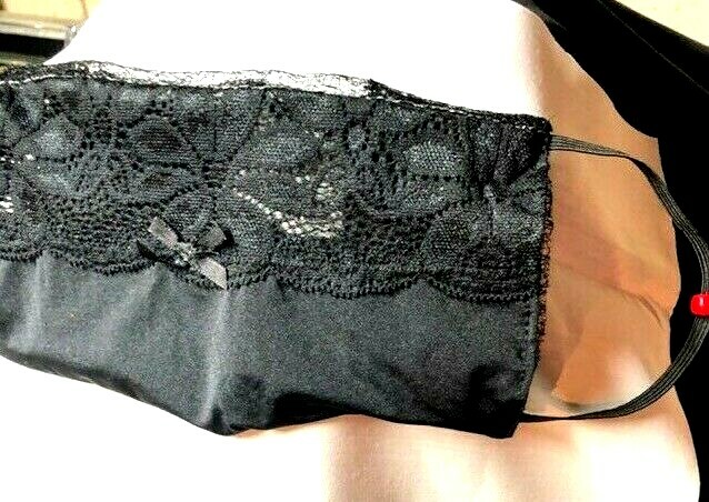 "Black Lace Bikini Panty" front REVERSIBLE Poly blend Face mask (handmade)