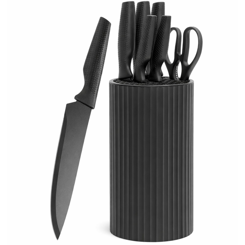 Small Knife Block Set, Modern Kitchen Knife Scissors with Universal Round Hol...
