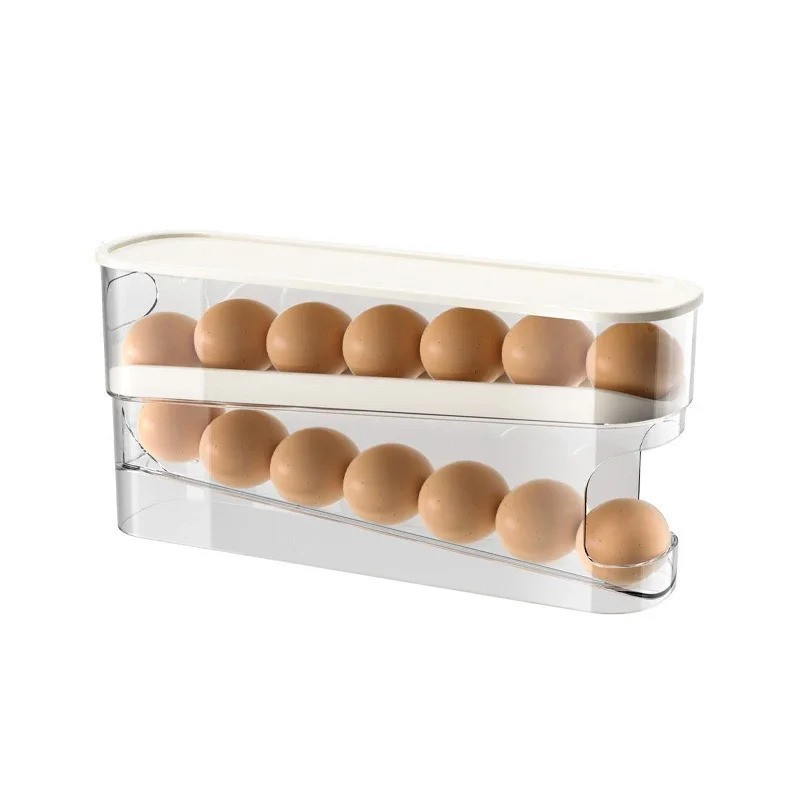 Double Layer Automatic Egg Roller Fridge Door Holder Kitchen Organizer