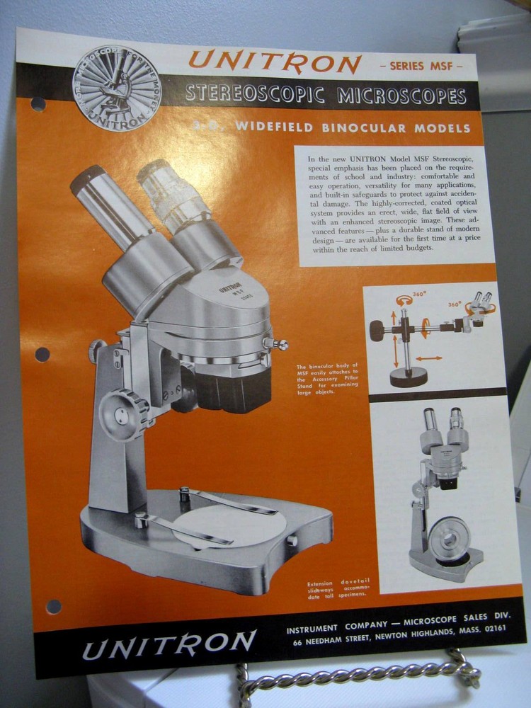 Original Unitron Stereoscopic Series MSF Microscope Sales Sheet - VG
