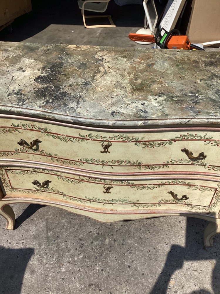 Italian Rococo Style Hand Painted Serpentine Commode Chest