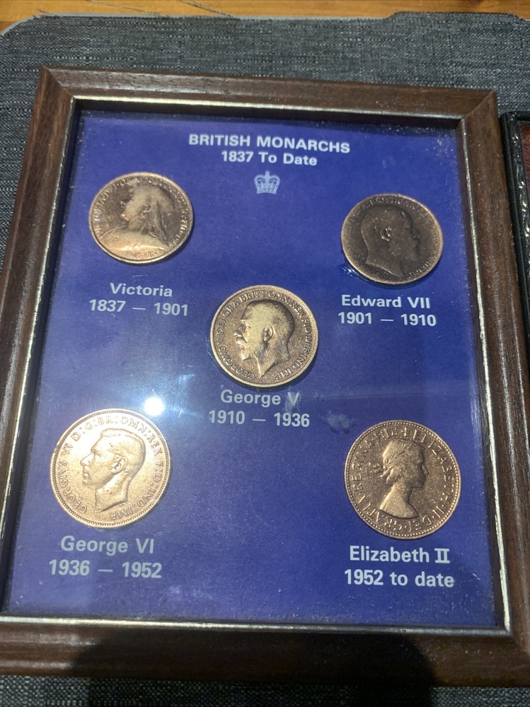 Framed Pennies Different Monarchs And Farthing  Pennyfarthing Bundle