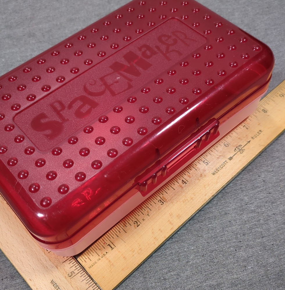 Spacemaker Vintage 1990s Plastic Pencil Case Box Red Top Frosted Bottom