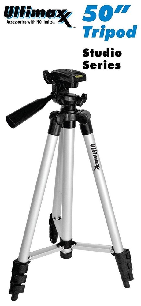 50 Black Camera Tripod 3 Way Fluid Pan Head Adjustable Locking Legs Low Angle