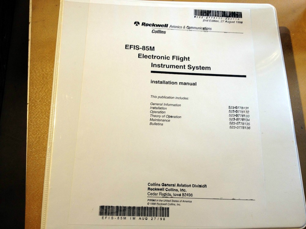 Collins EFIS-85M Electronic Flight Instrument System Install manual
