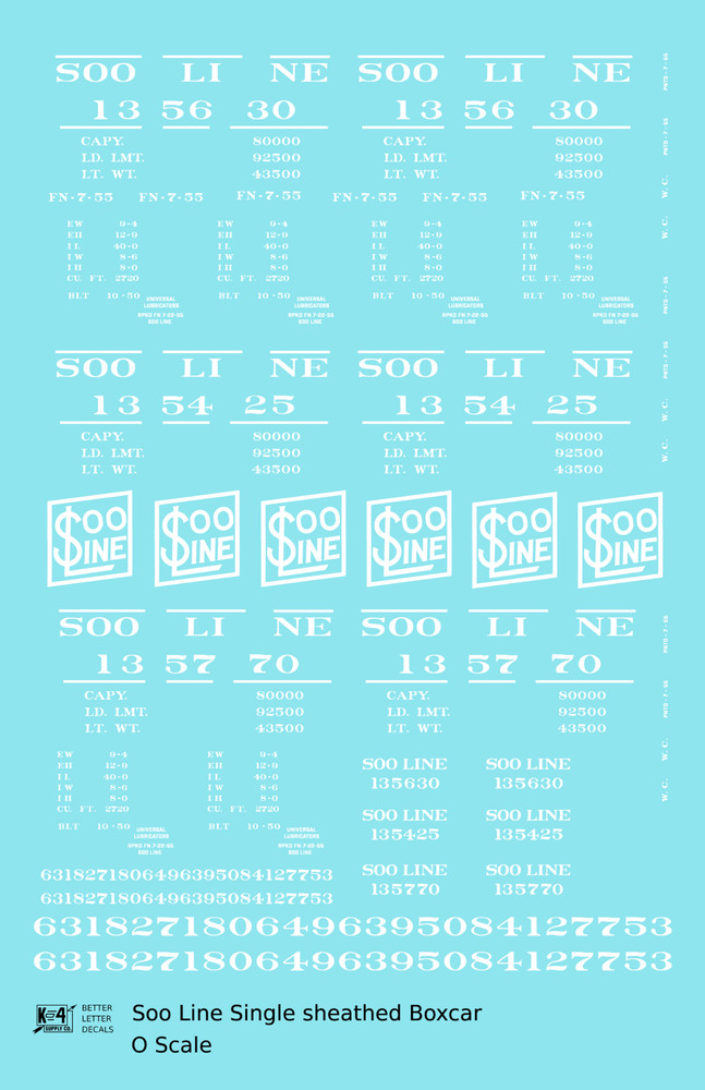 K4 O Scale Decals Soo Line Single Sheathed Boxcar White