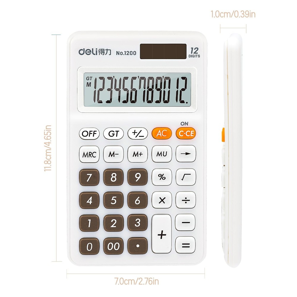 Deli Standard Function Basic Calculator, 12 Digit Desktop Calculator with Large