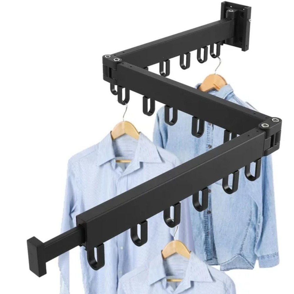Tri Fold Clothes Rack Extendable/Collapsible Wall Mount Space Saver Balcony