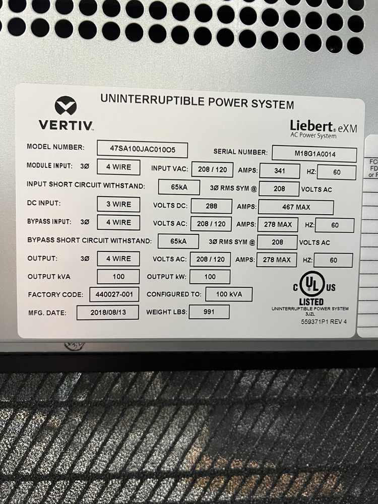Vertiv Liebert EXM 100kW UPS System