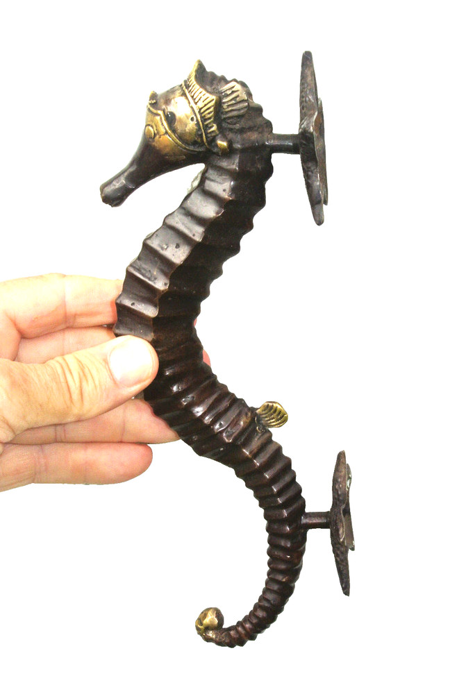 Brass Large 35cm Seahorse pulls Star backplates Door Handle Pull Antique Brass