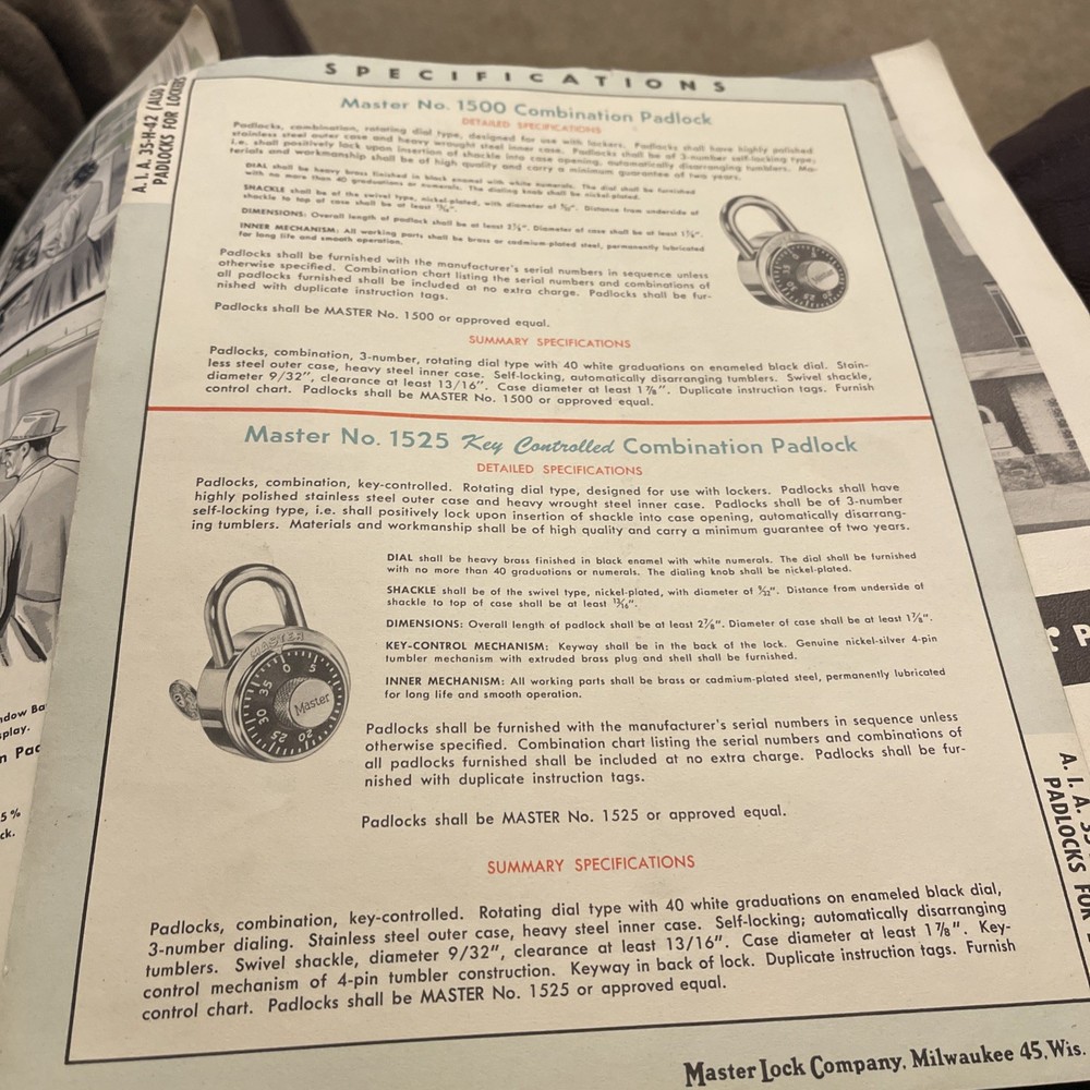 Master Combination Locks brochure catalog 1500 Combination Padlocks For School