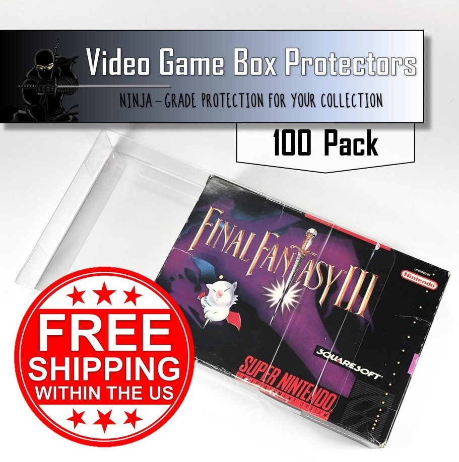 100 SNES Clear Plastic Box Protector Sleeve Case for Complete CIB Games