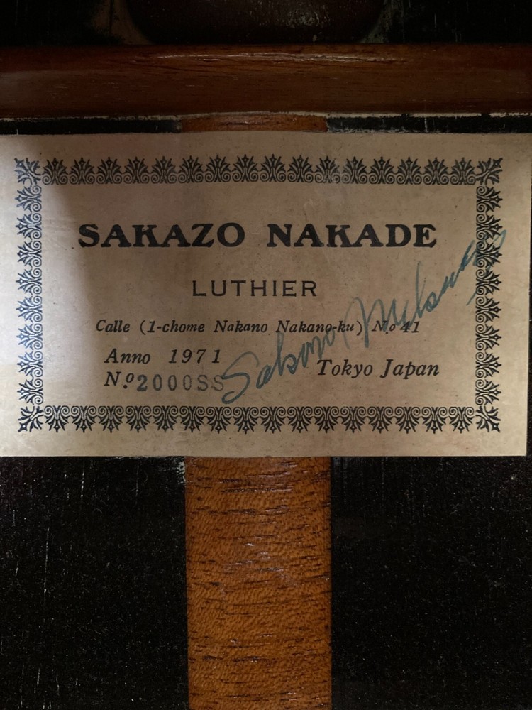 Sakazo Nakade 2000SS classical guitar 1971 – solid, braz rw, carved, signed