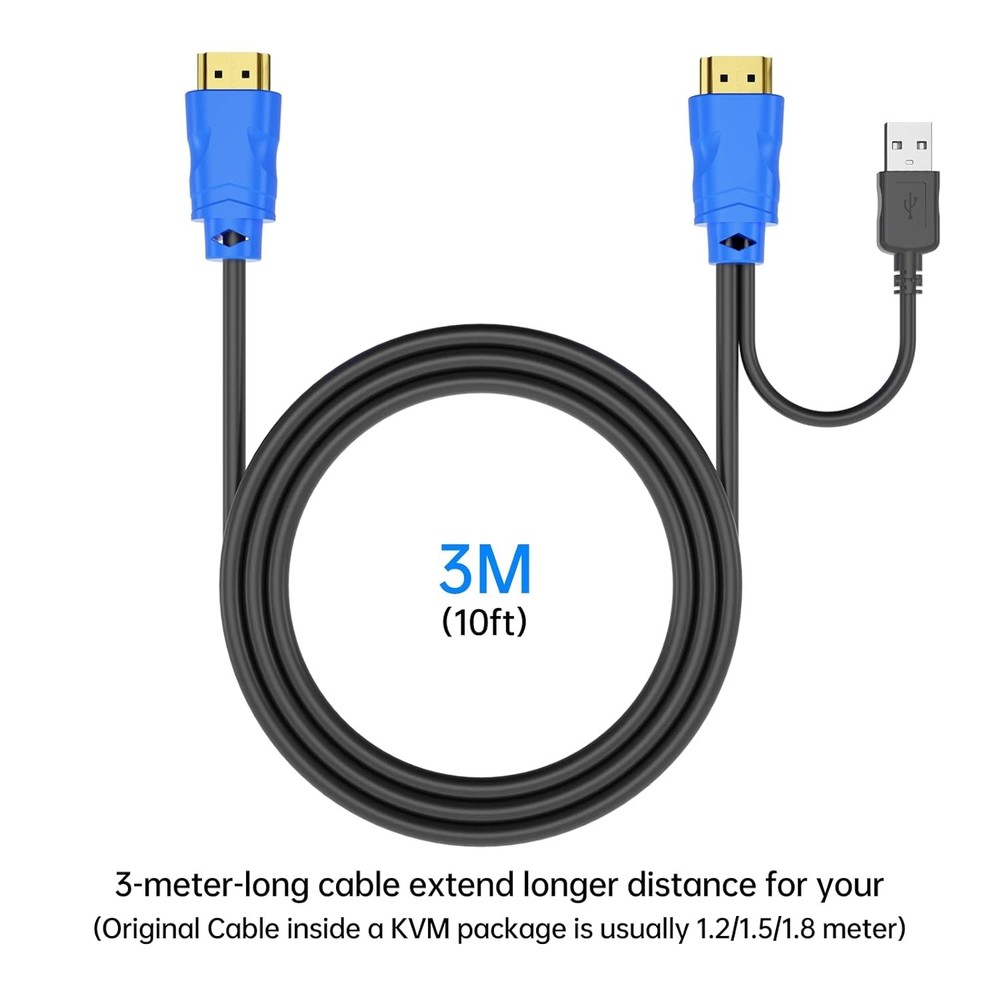 KVM Cable 10ft 2 Pack USB HDMI KVM Cable for HDMI KVM Switch 3 Pack
