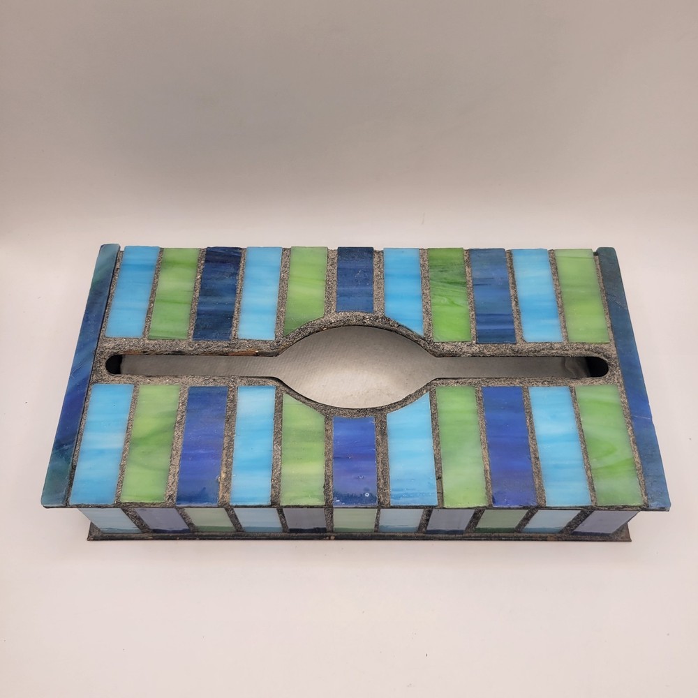 Large Leaded Vintage Stained Glass Tissue Box Holder Pink Rectangular Wall Mount