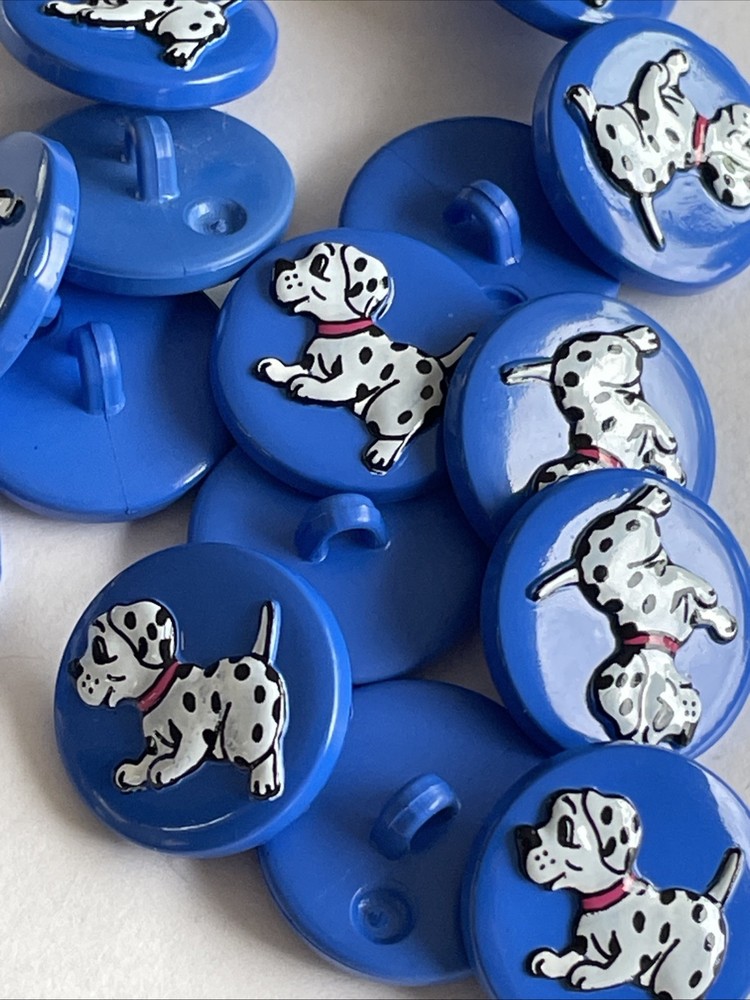 Vintage Dalmation Dog Blue Shank Button Plastic 3/4”