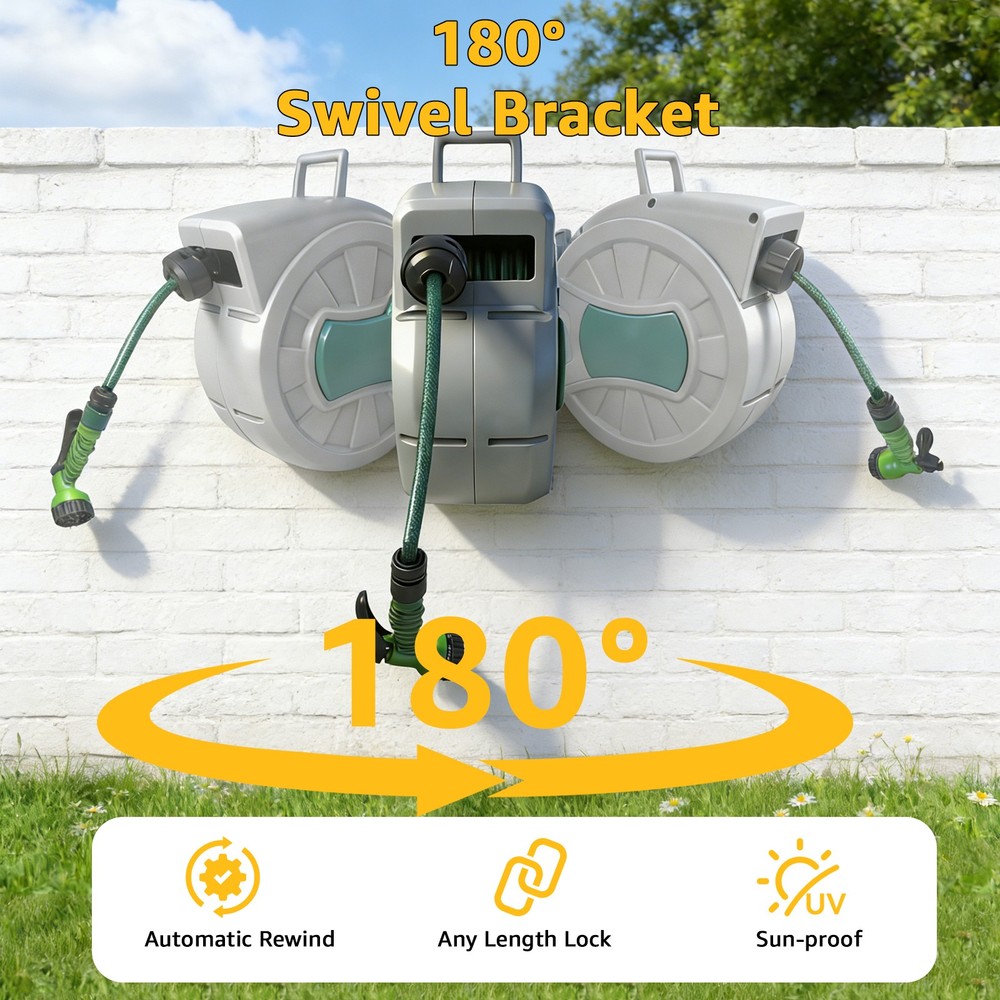Retractable Wall-Mounted Garden Hose Reel 1/2 inx100 ft