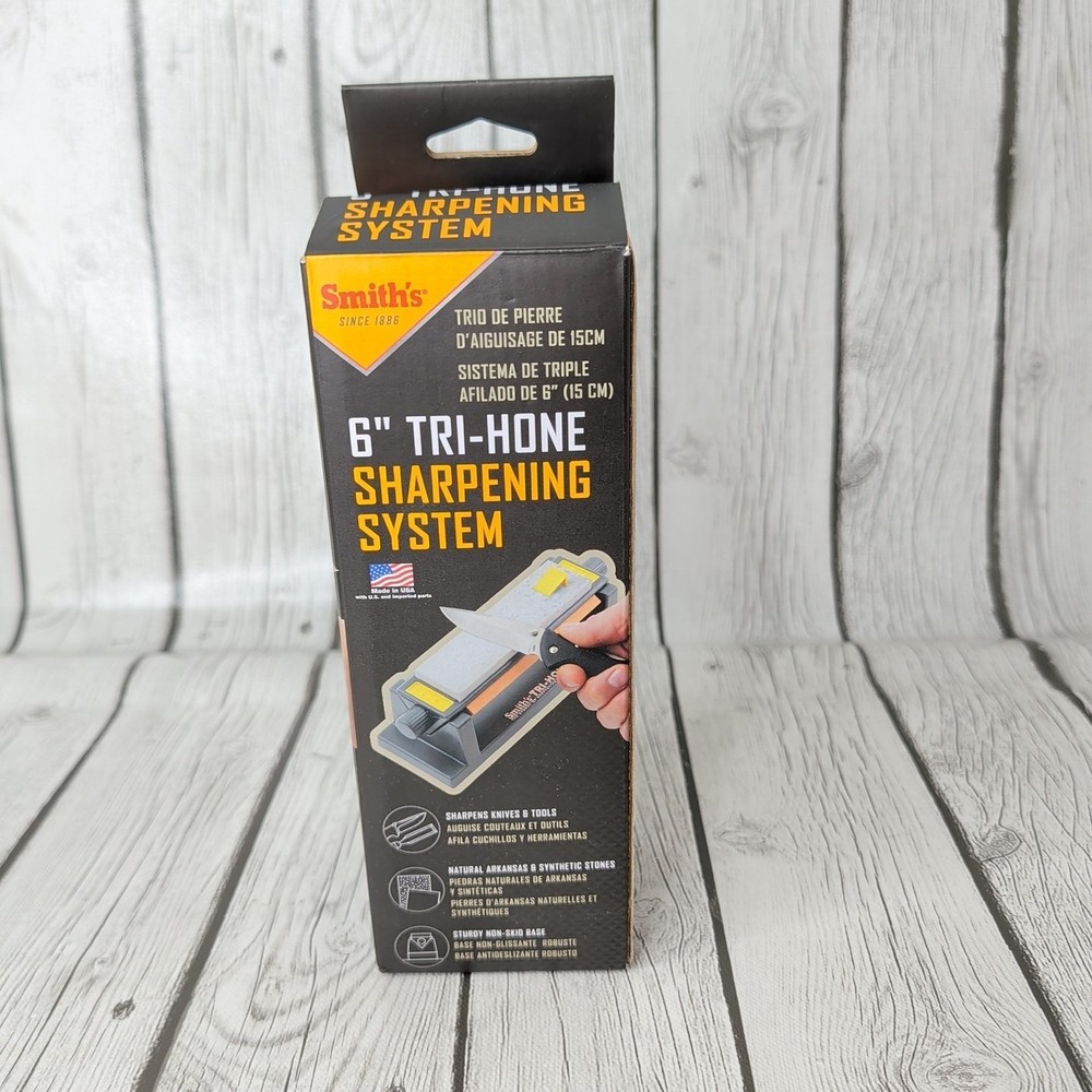 Smith's TRI6 6" Tri-Hone Sharpening System Knife Tool Sharpener 3 Stone Arkansas