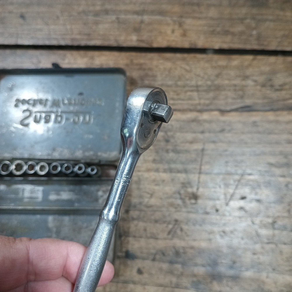 Vintage Snap-On Tools Midget Socket Wrench Set Embossed Metal Case M70 SAE