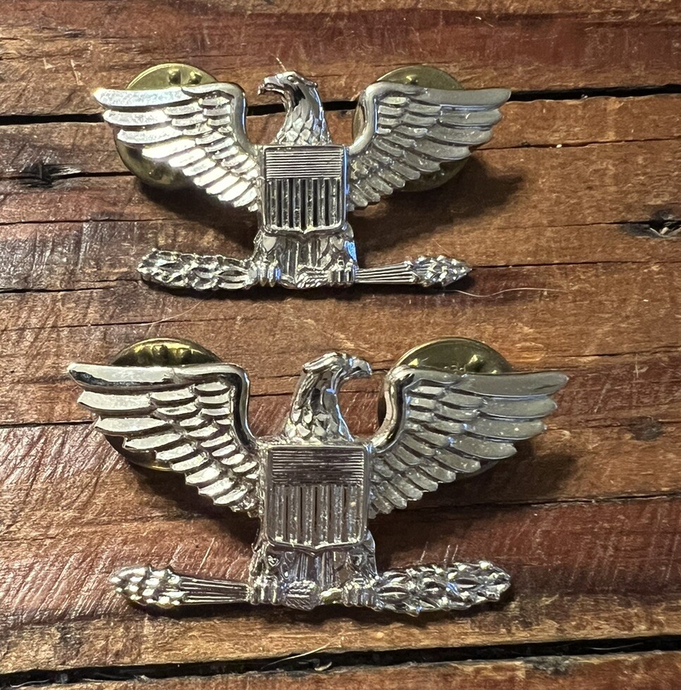 Vintage Pair NS Meyer Silver Filled Colonel Bird Pins