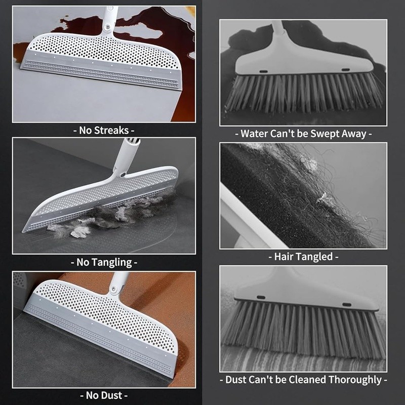 Rubber Broom Pet Hair Removal Squeegee Cleaning Tool Multi-Surface Use