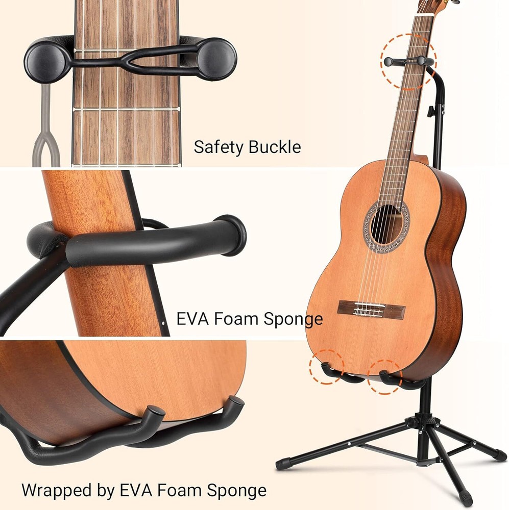Height Adjustable Guitar Stand Sturdy Base Rotating Arms Space Saver Design