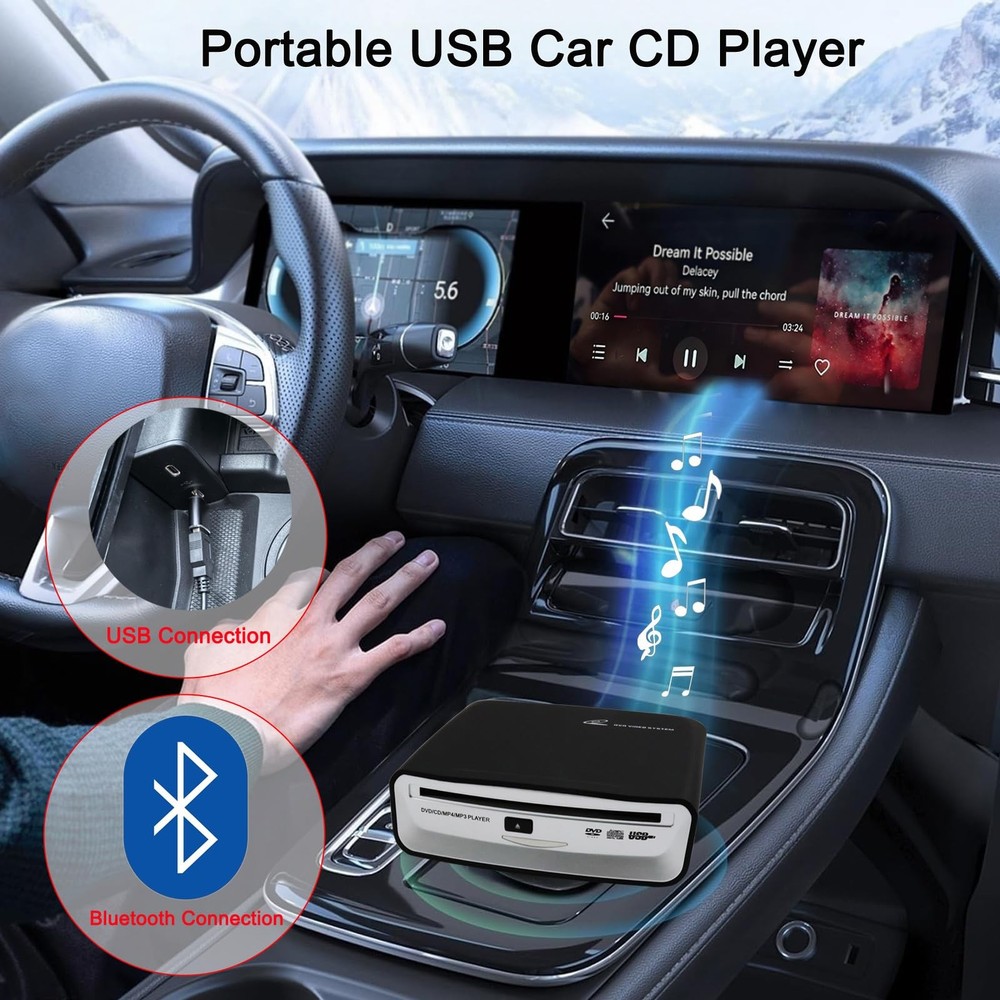 Portable CD Player for Car with Bluetooth and USB Connection,USB External Uni...