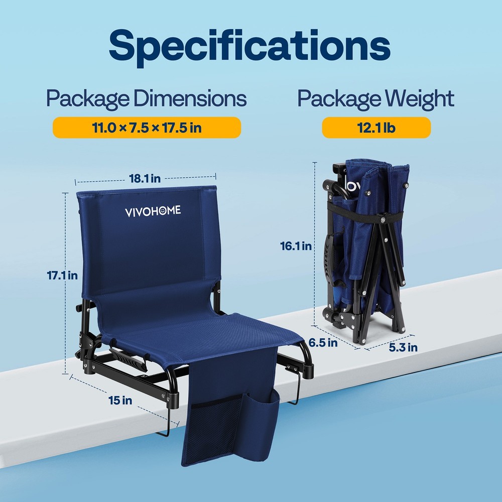 2 Pack Folding Stadium Seats w/ Back Support Portable Bleacher Chairs Cup Holder