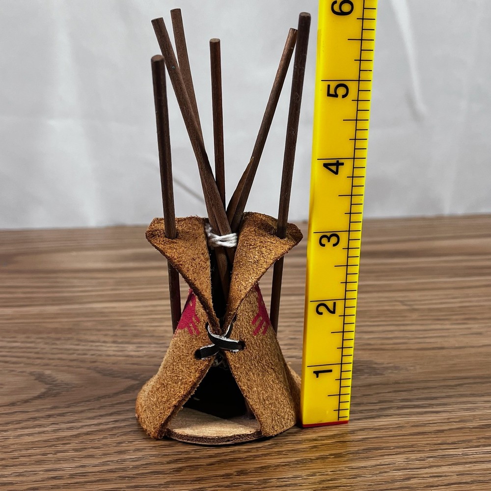 Miniature Teepee Incense Holder Rustic Leather Native American Style Decor