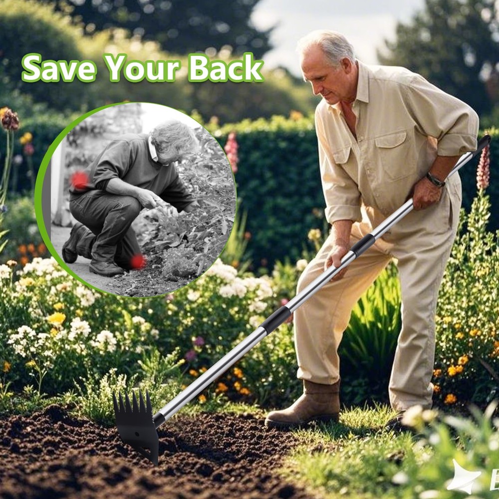 Weed Puller Tool with Long Handle, Hoe Garden Tool Weeding Rake Combo for Upr...