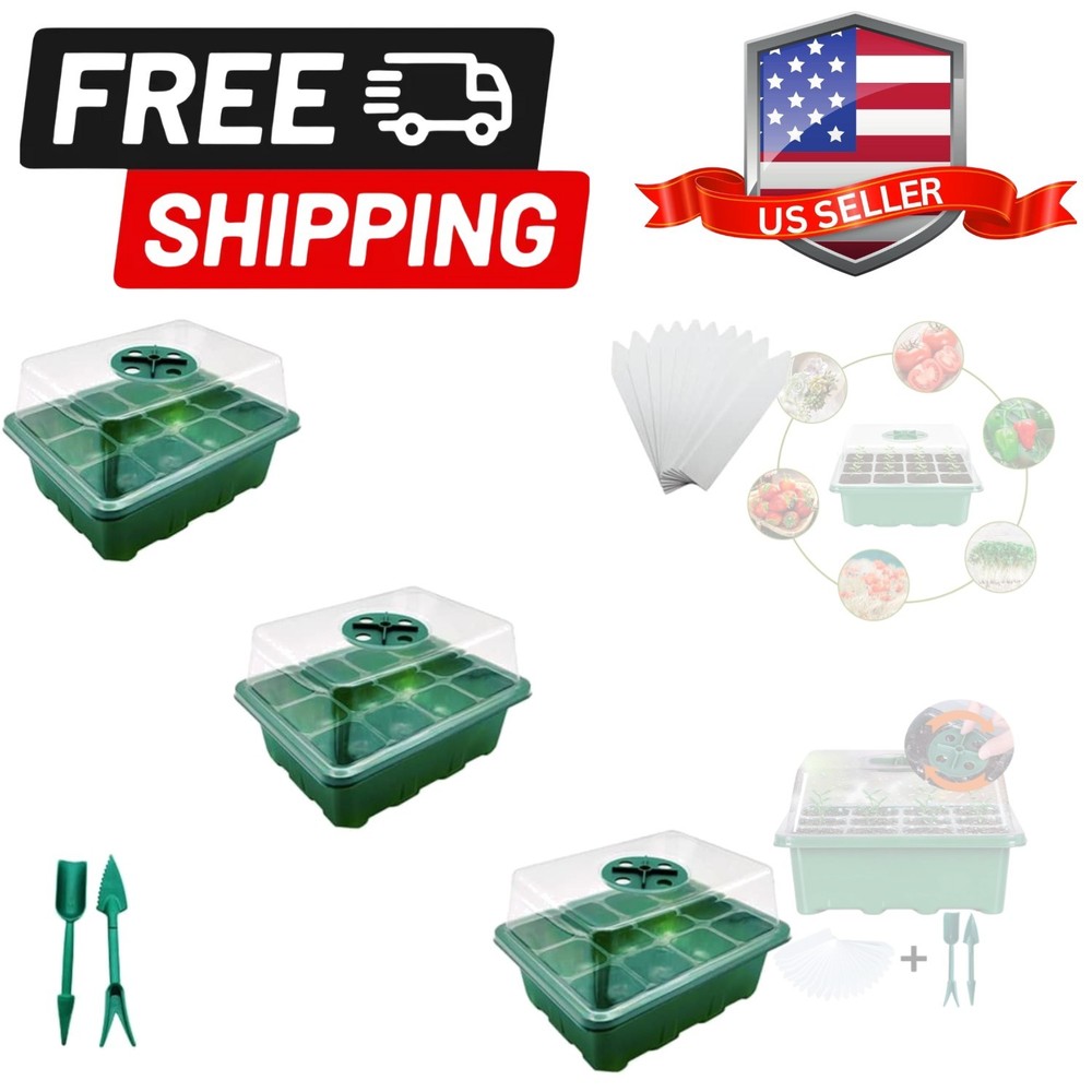 3-Pack Garden Propagator Plant Germination Set with Adjustable Humidity Dome ...