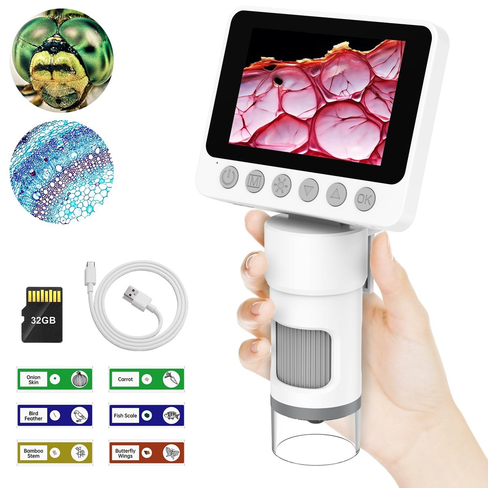 Portable Digital Handheld Microscope for Kids - 1000X Microscopes with White
