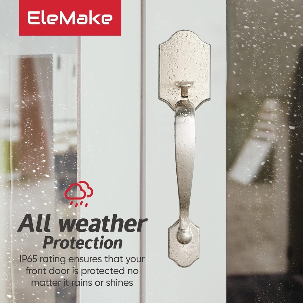 Elemake Front Door Handle Exterior Door Handle Set with Knob Front Door Handle