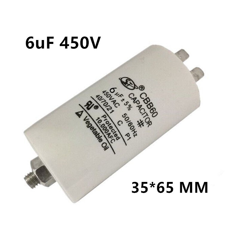 CBB60 6UF 6MFD 450V AC MOTOR START RUN CAPACITOR , BOTTOM STUD Mount