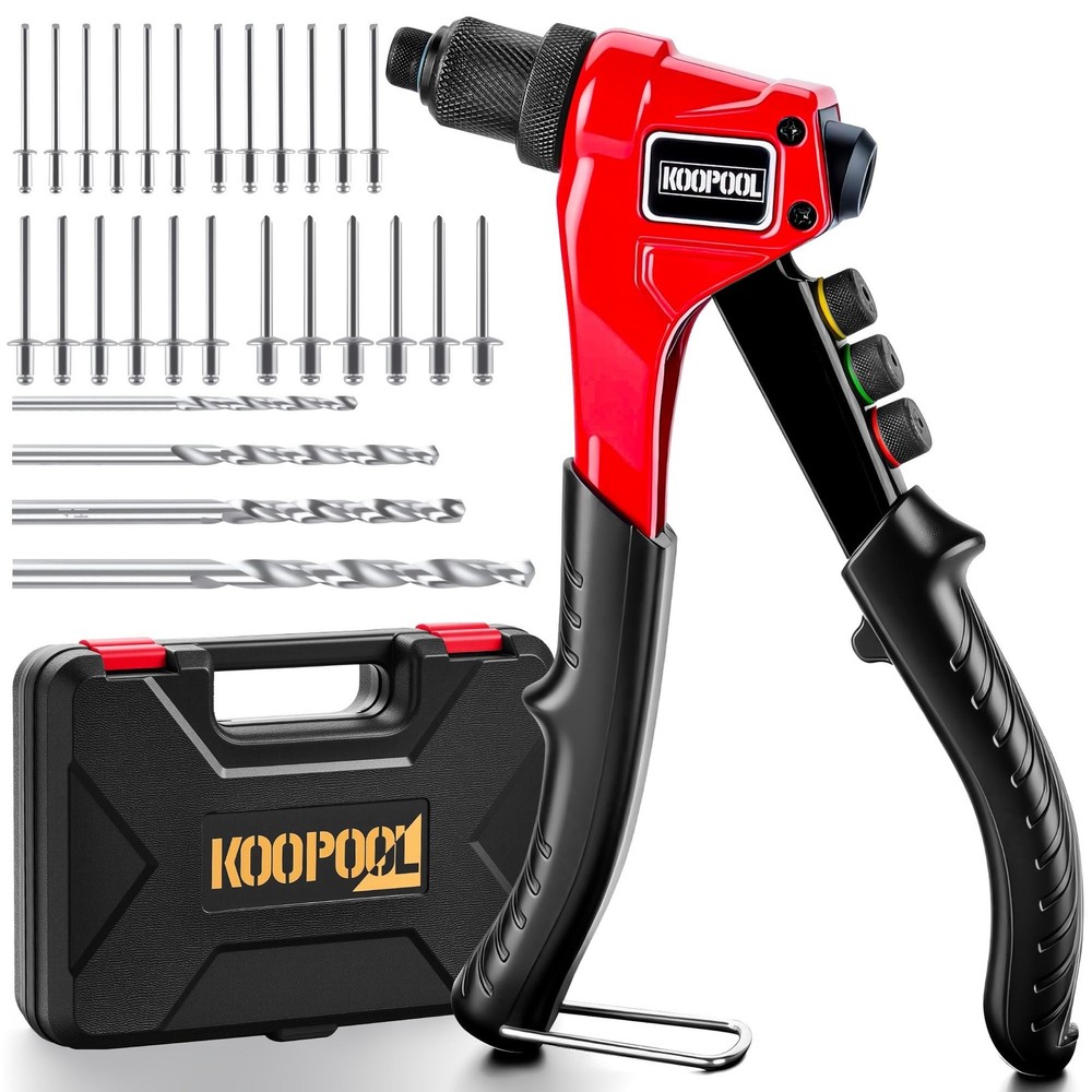 Rivet Gun Kit, Adjustable Stroke Design Manual Pop Rivet Tool with 200 Rivets...