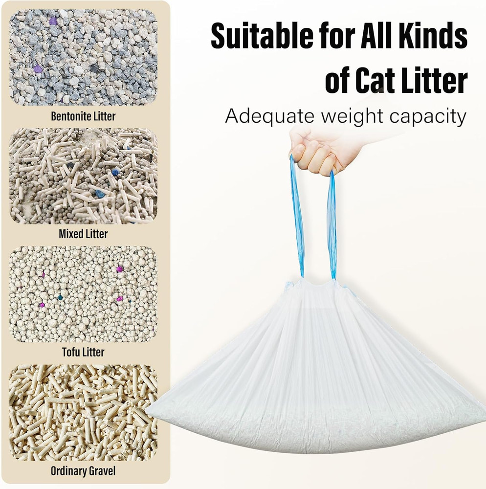 120 Count Cat Litter Box Liners for Drawstring Closure, Heavy Duty Leak-Proof, T