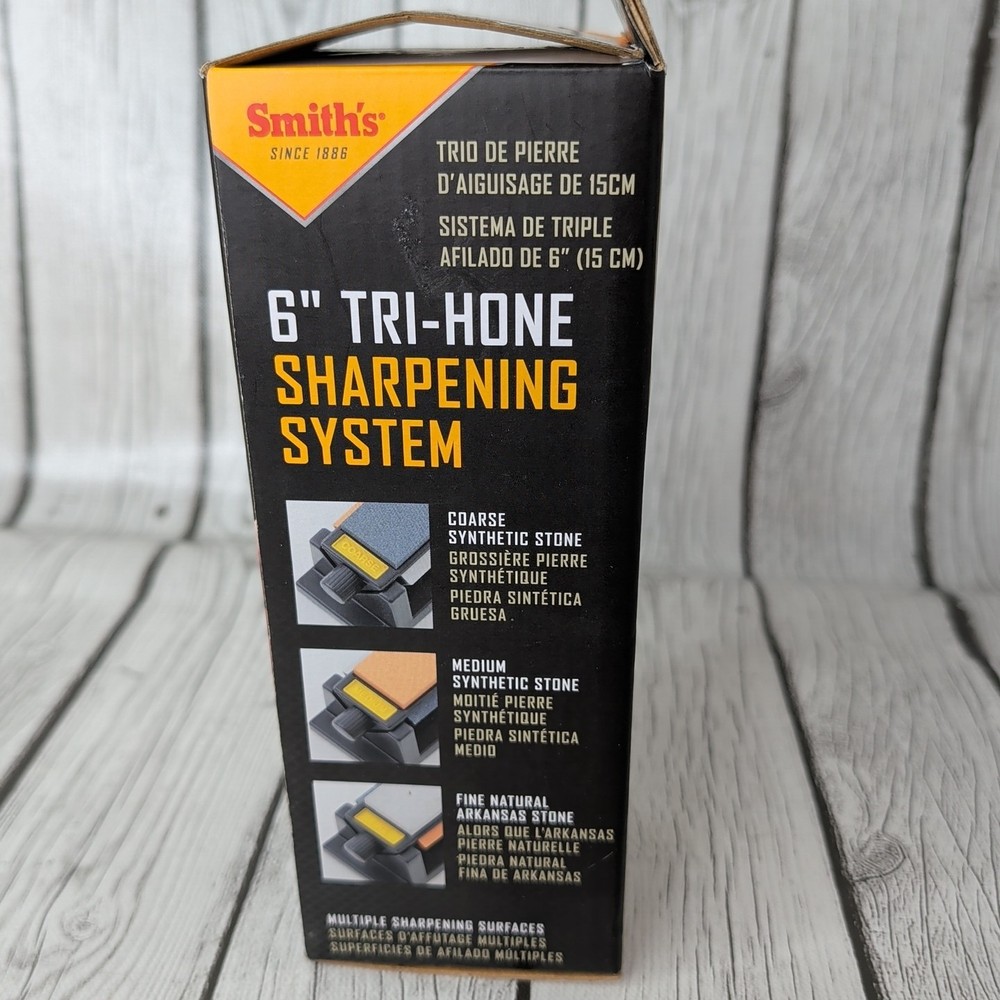 Smith's TRI6 6" Tri-Hone Sharpening System Knife Tool Sharpener 3 Stone Arkansas