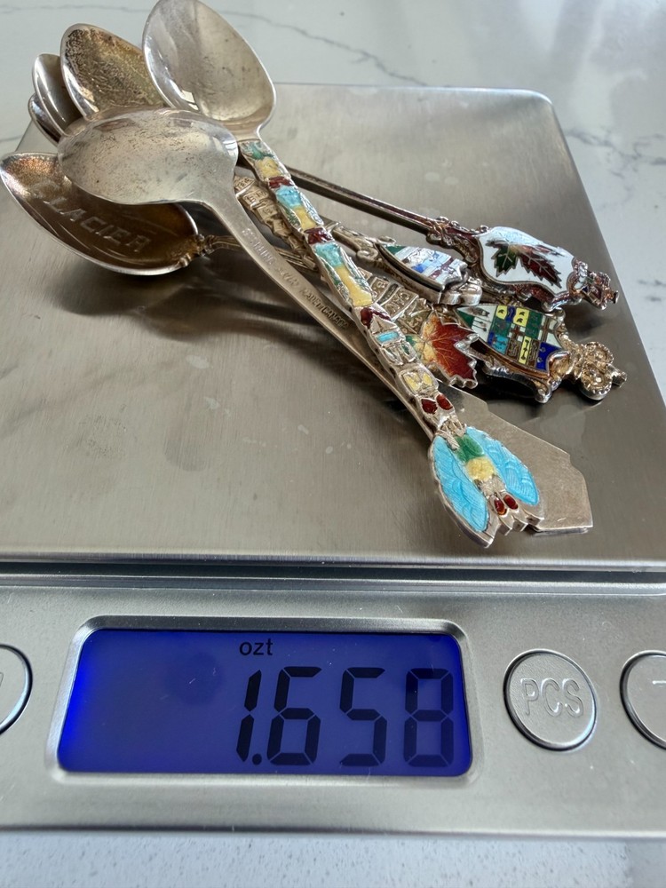 6 Sterling and Enamel Spoons