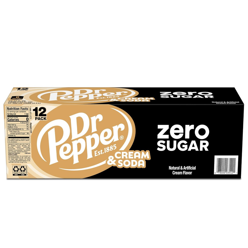 and Cream Soda Zero Sugar, 12 Fl Oz Cans, 12 Pack