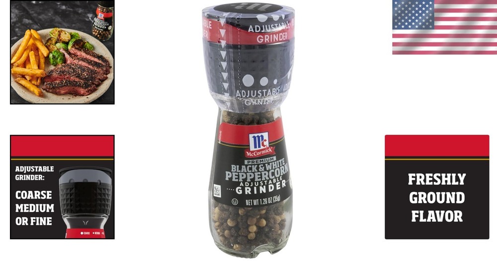 Black & White Peppercorn Adjustable Grinder, 1.26 Oz