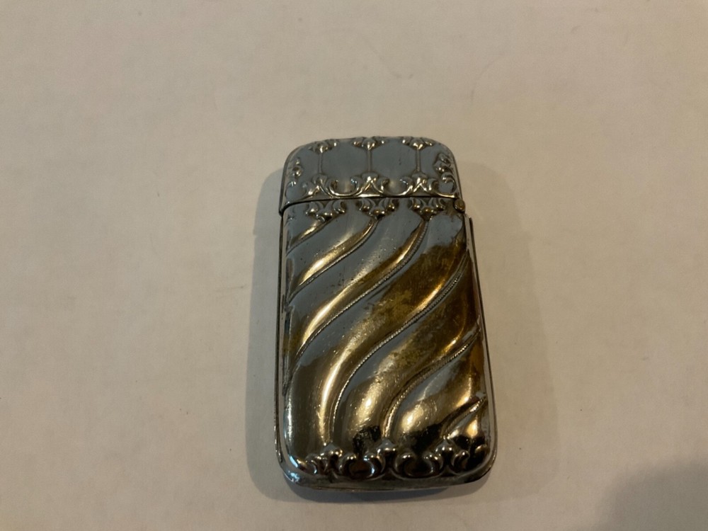 Antique Vesta Case Match Safe Silver Plate Wavy Pattern