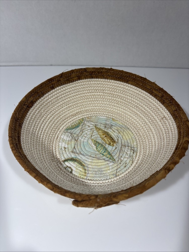 Woven Fabric Cork Seashell Basket Beachy